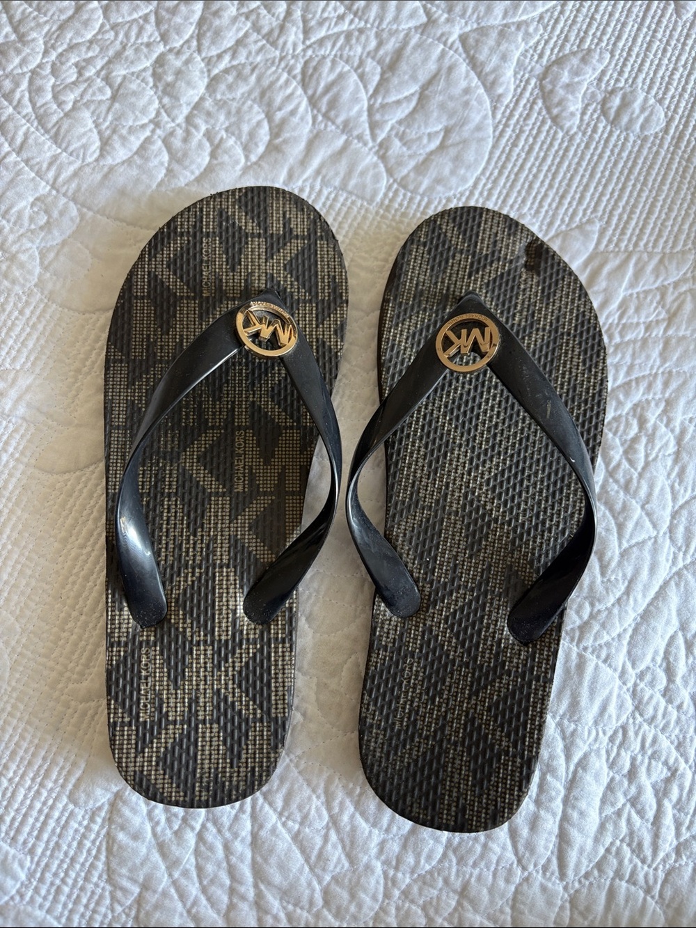 Michael Kors Black and Gold Logo Flip-Flops for Men